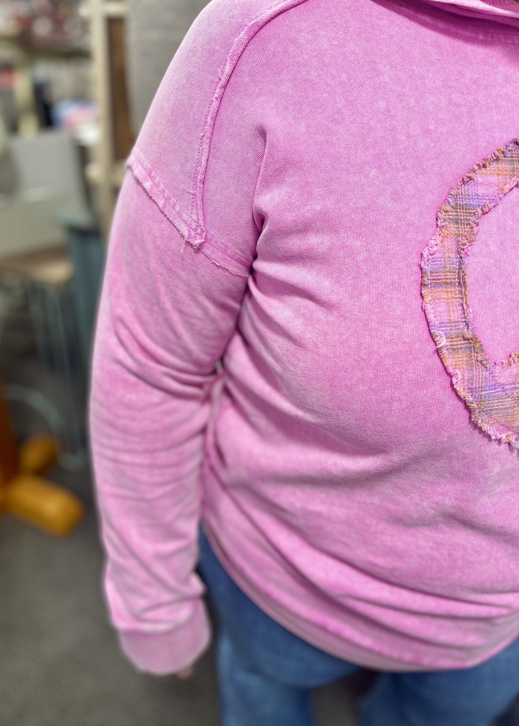 Easel Mineral Washed Pink Peace Hooded Top