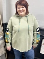 Easel Sage Hooded Patchwork Top