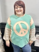 Easel Mint Peace Plaid Sleeve Top
