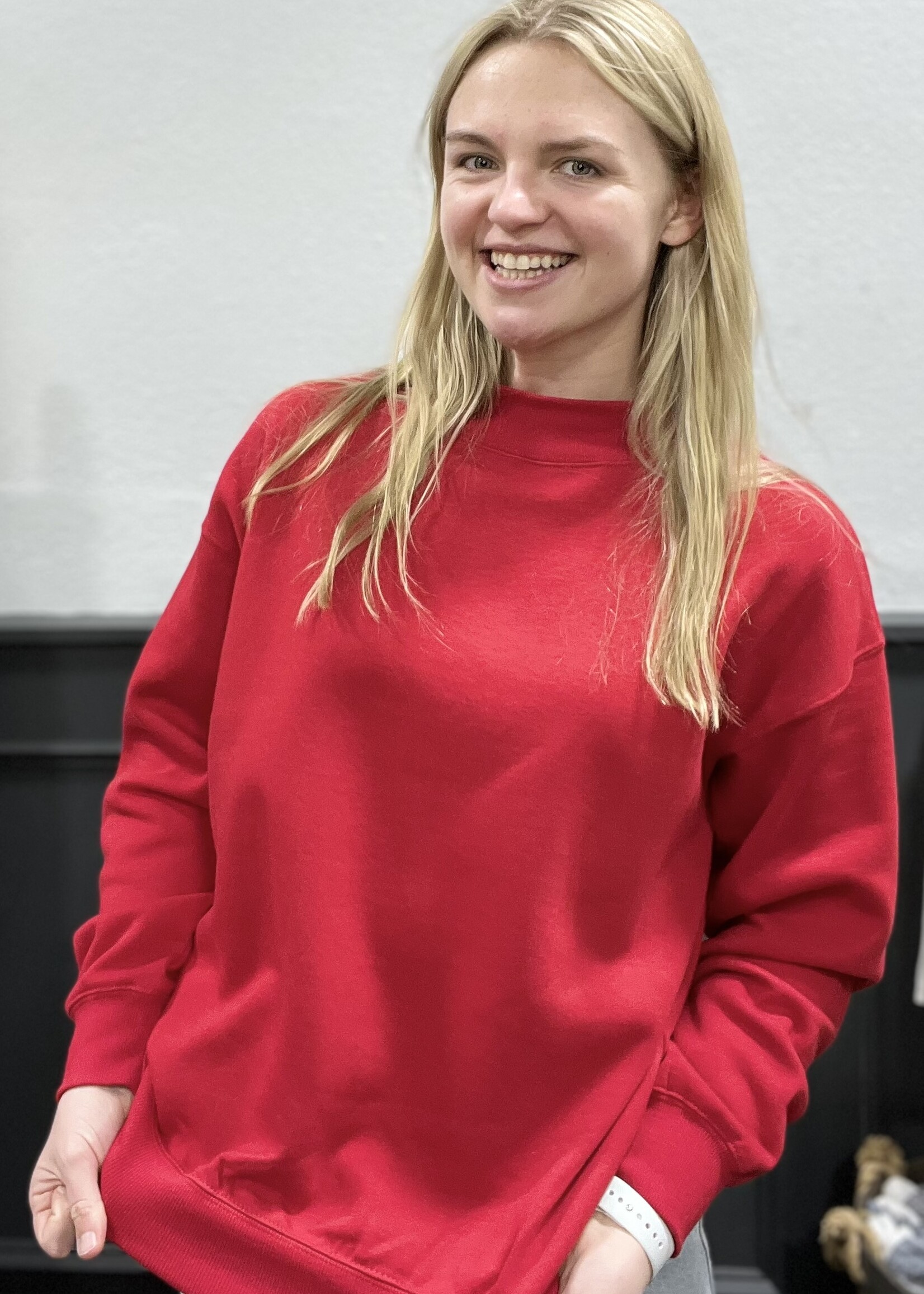 Mock Neck Pullover in Red