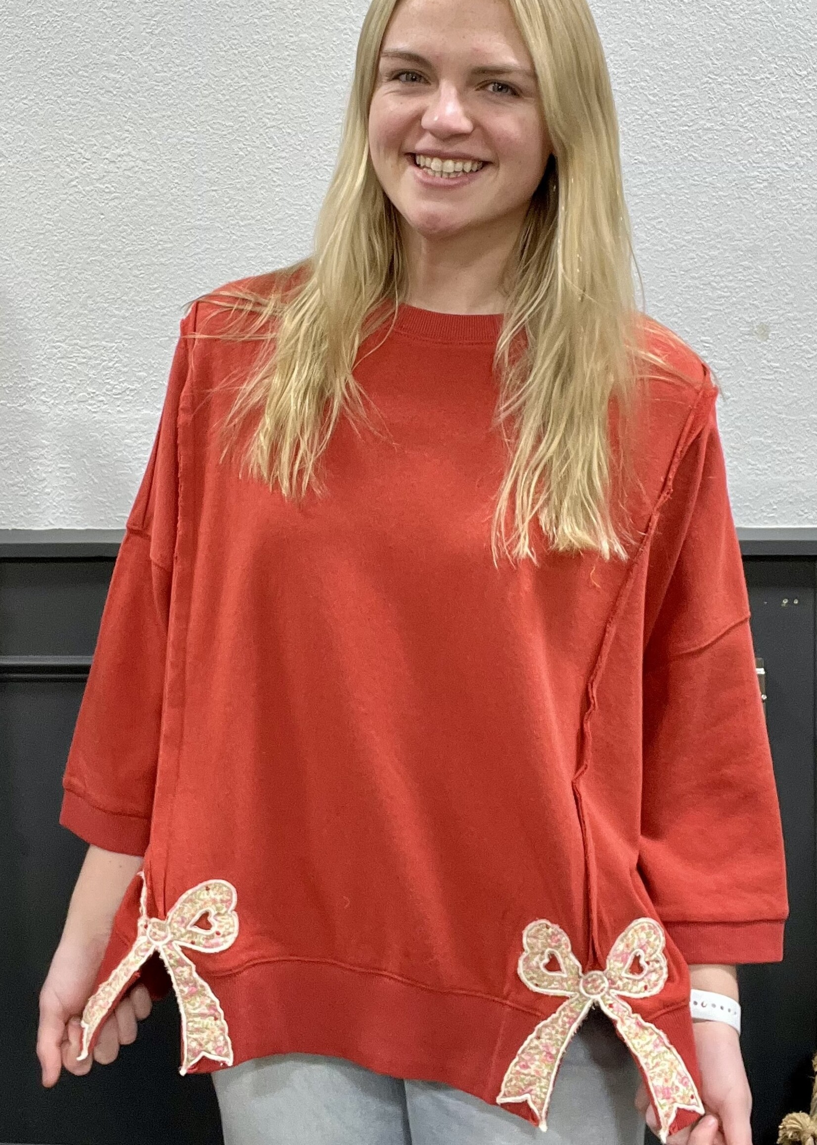 Easel Boho Red Bow Detail Top