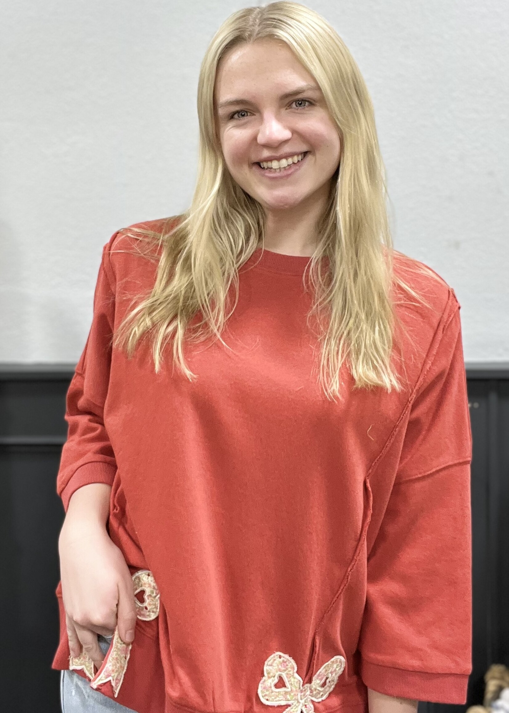 Easel Boho Red Bow Detail Top