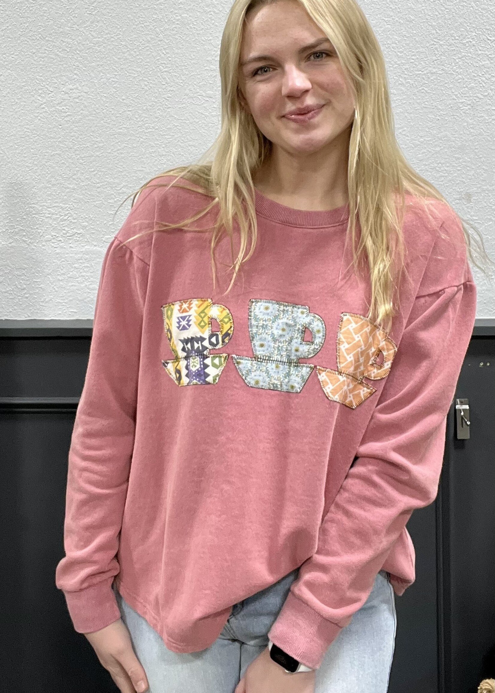 Easel Dusty Rose Tea Cup Patchwork Top