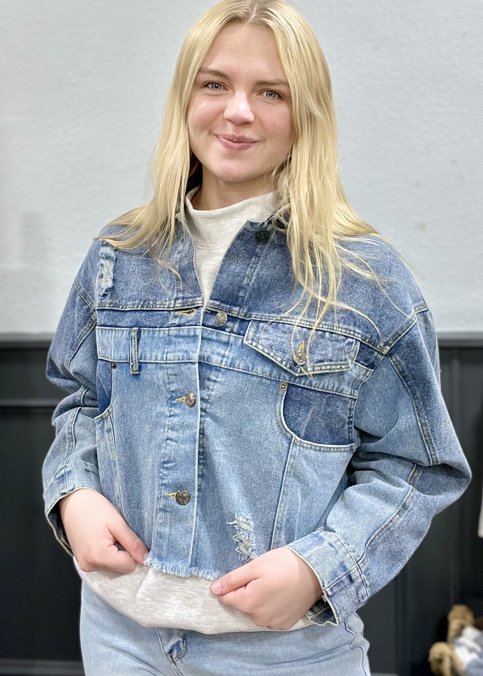 Oddi Two Tone Patchwork Denim Jacket