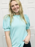Mint Ribbed Puff Sleeve Top
