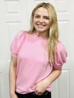 Pink Ribbed Puff Sleeve Top