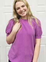 Light Plum Ribbed Puff Sleeve Top