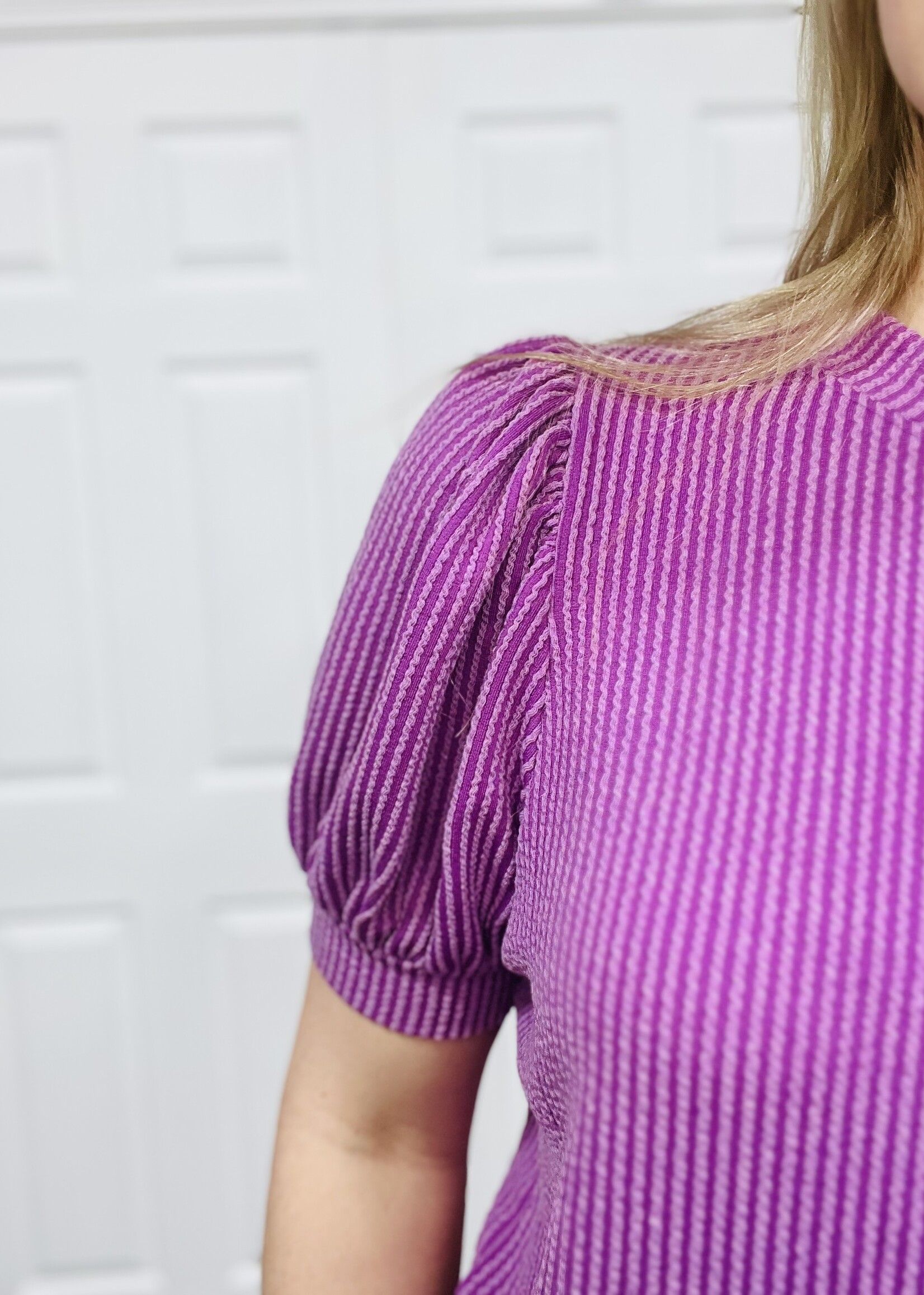 Light Plum Ribbed Puff Sleeve Top