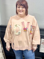 Easel Patchwork Love Pullover in Blush