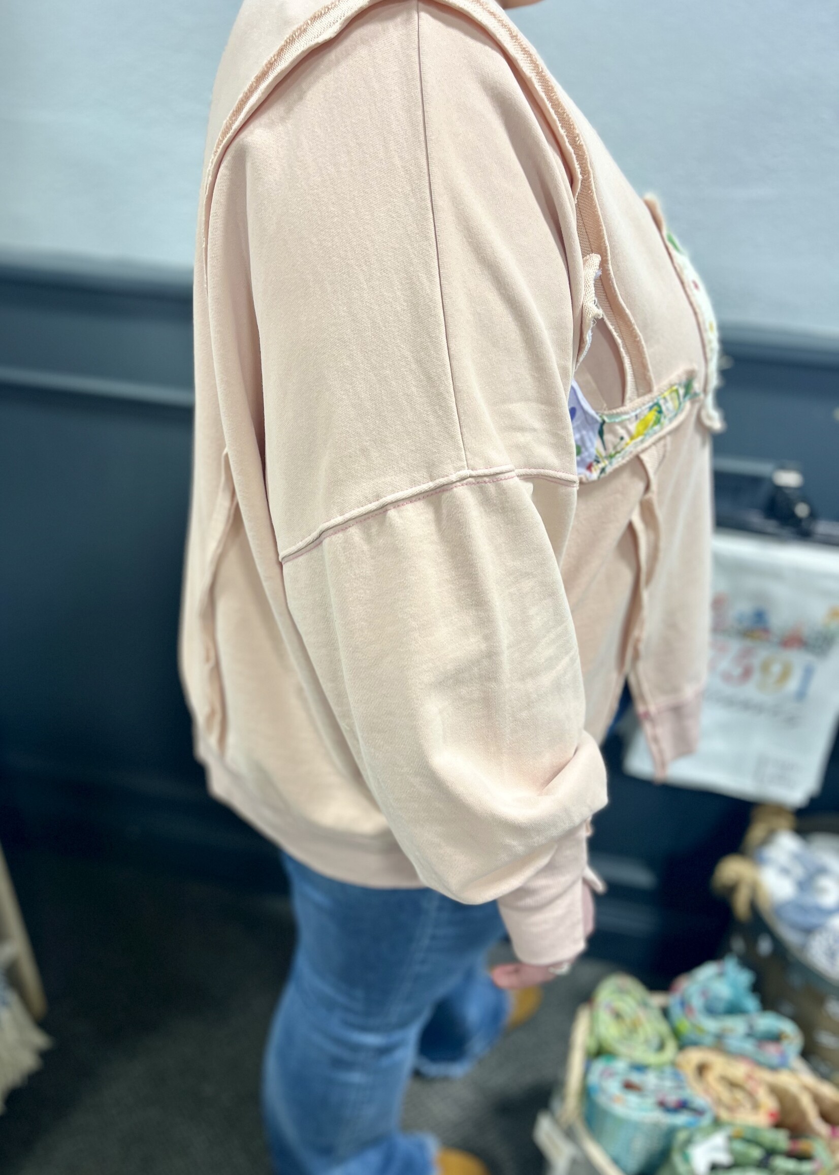 Easel Patchwork Love Pullover in Blush