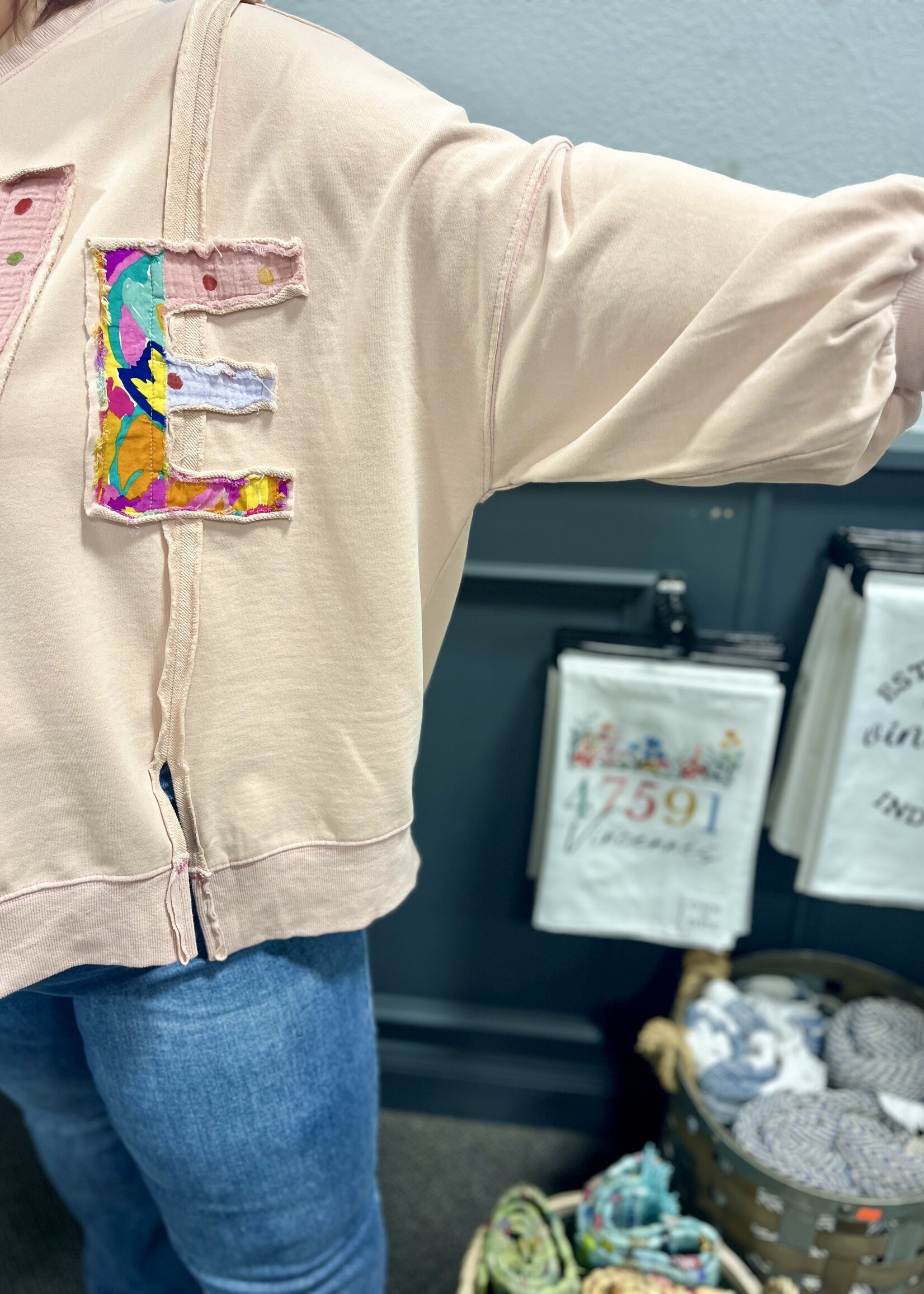 Easel Patchwork Love Pullover in Blush