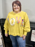 Easel Patchwork Love Pullover in Yellow
