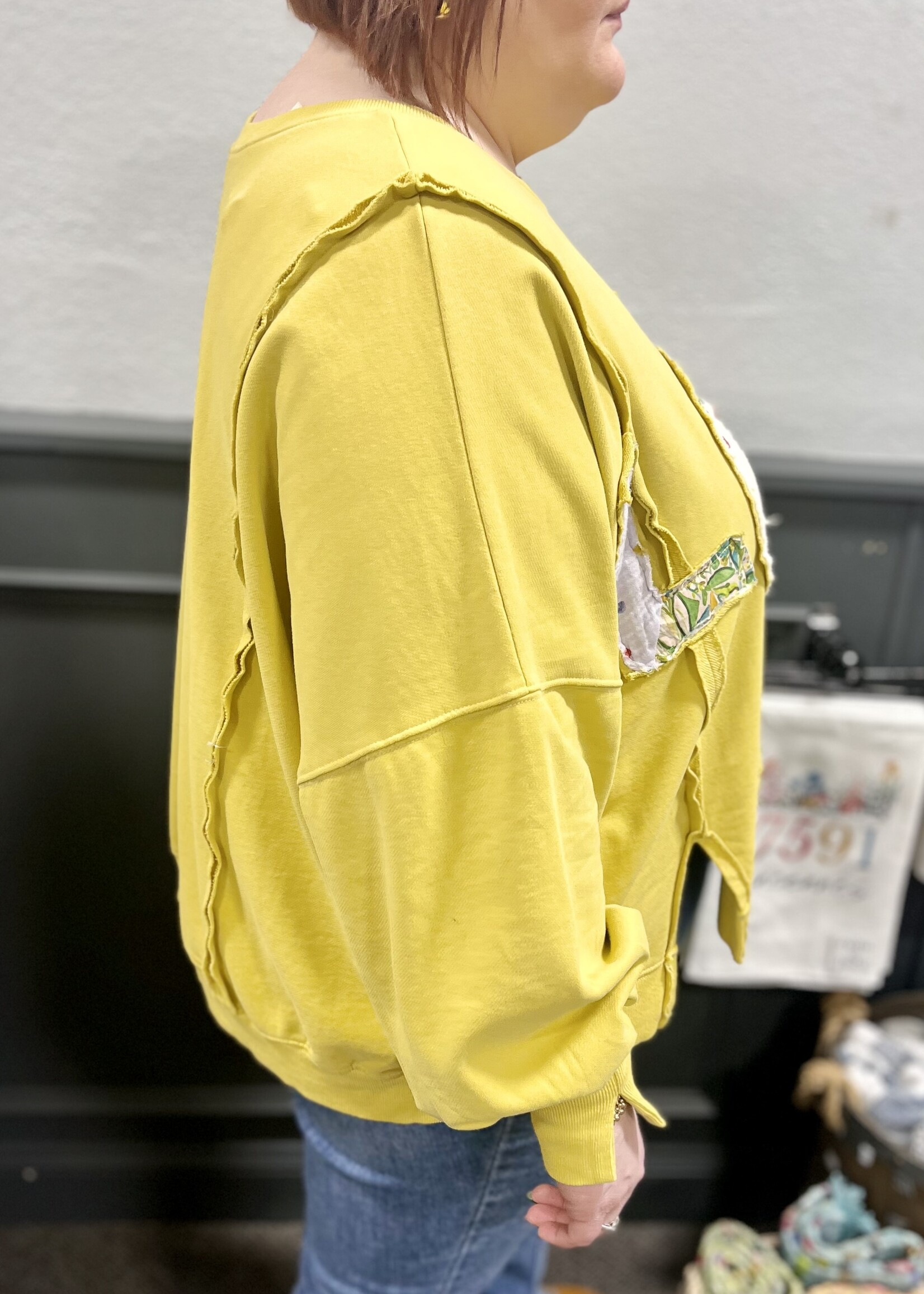 Easel Patchwork Love Pullover in Yellow