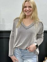 Black/White V-Neck Ribbed Top