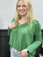 Green V-Neck Ribbed Top