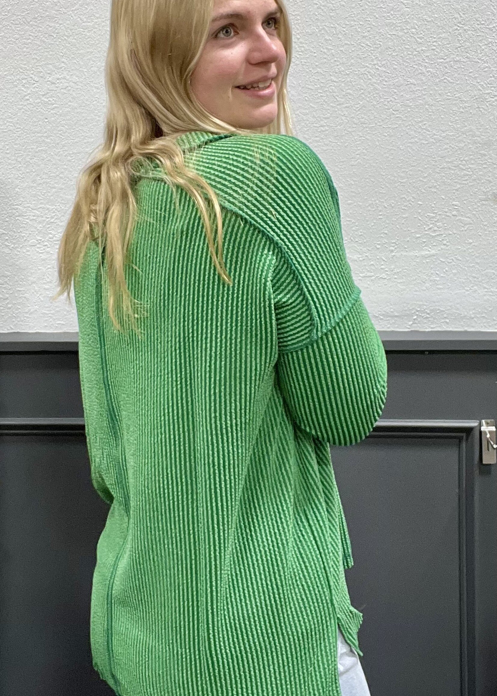 Green V-Neck Ribbed Top
