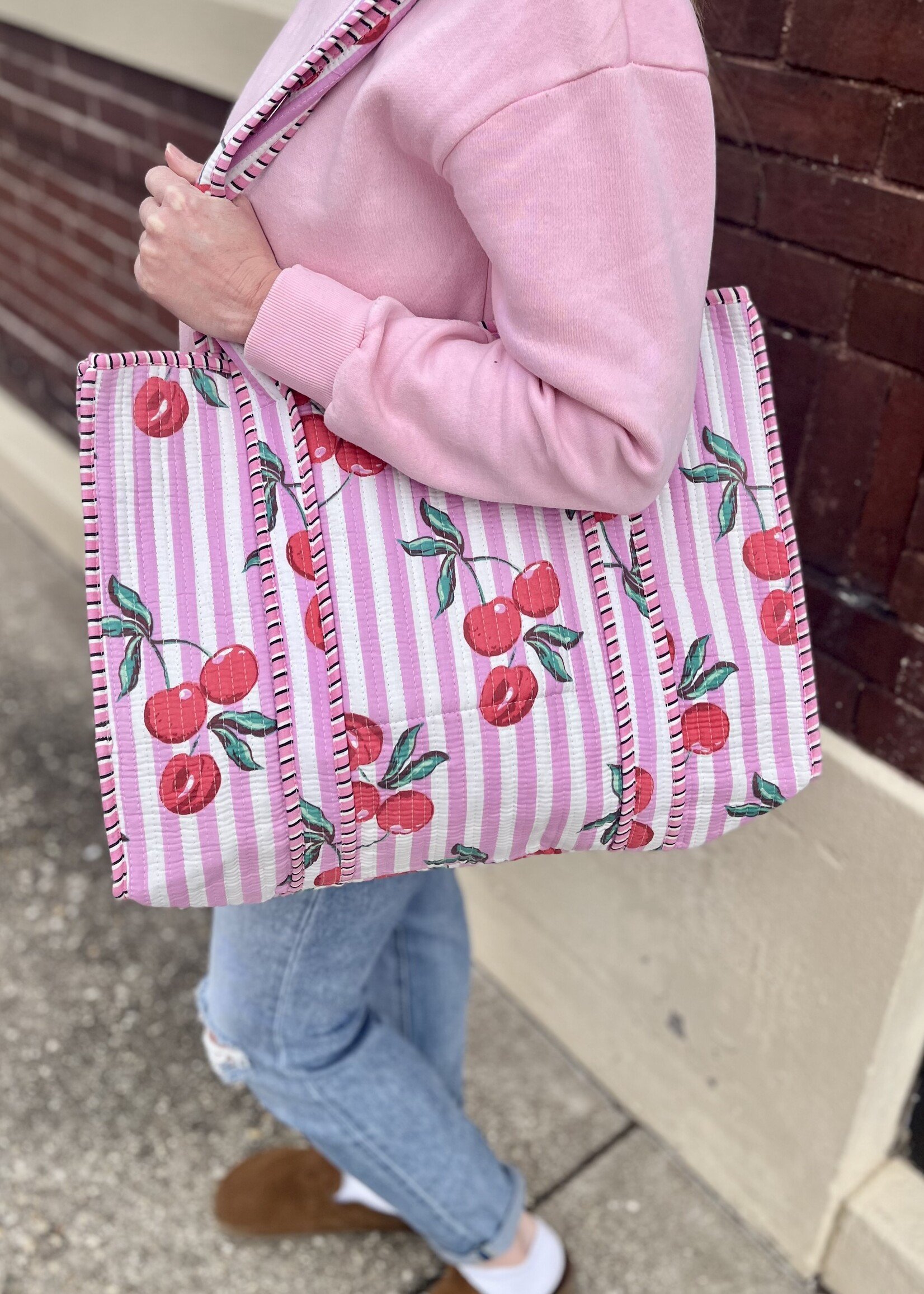 Quilted Cherry Tote Bag