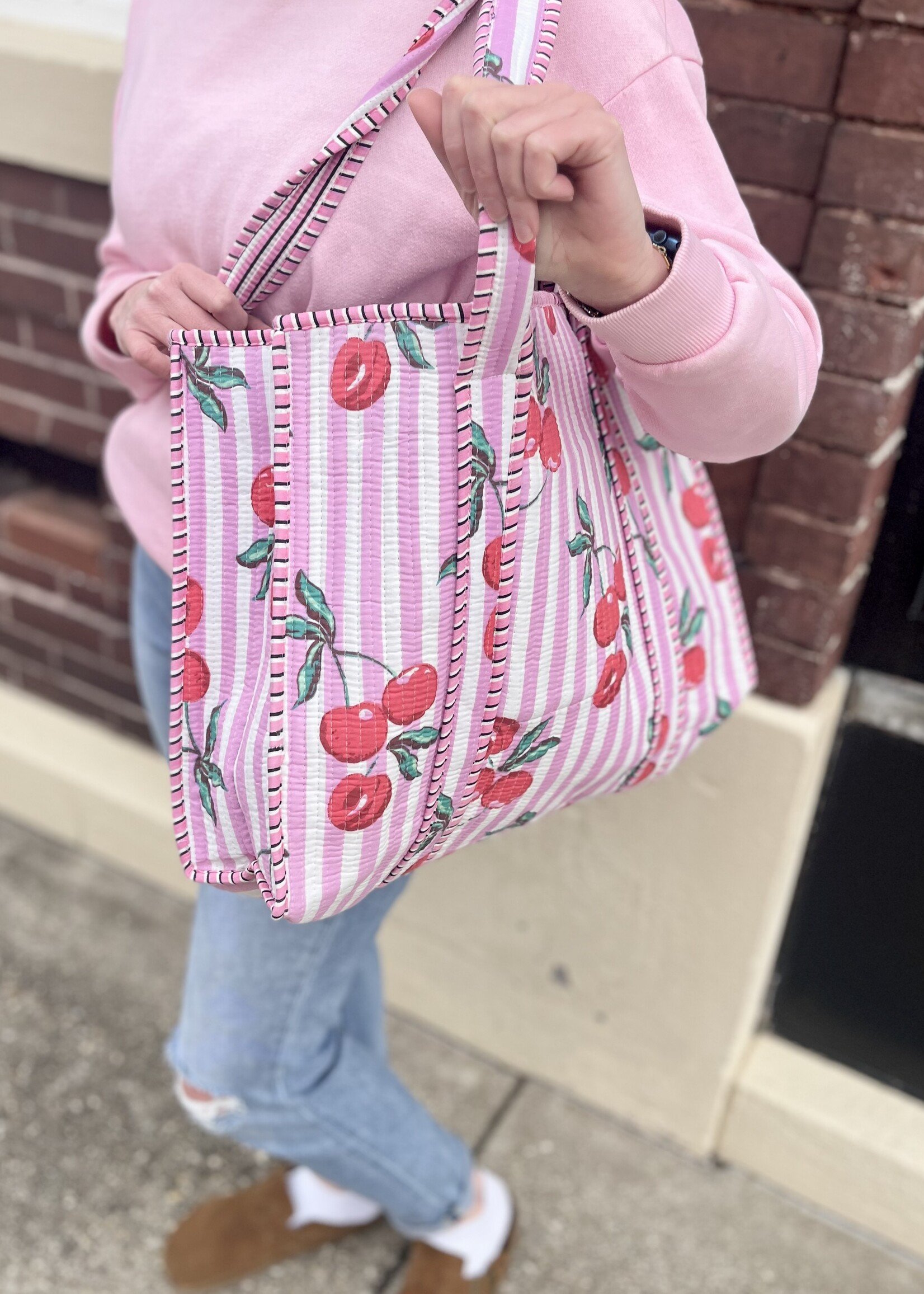 Quilted Cherry Tote Bag
