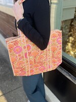 Quilted Orange Floral Tote Bag