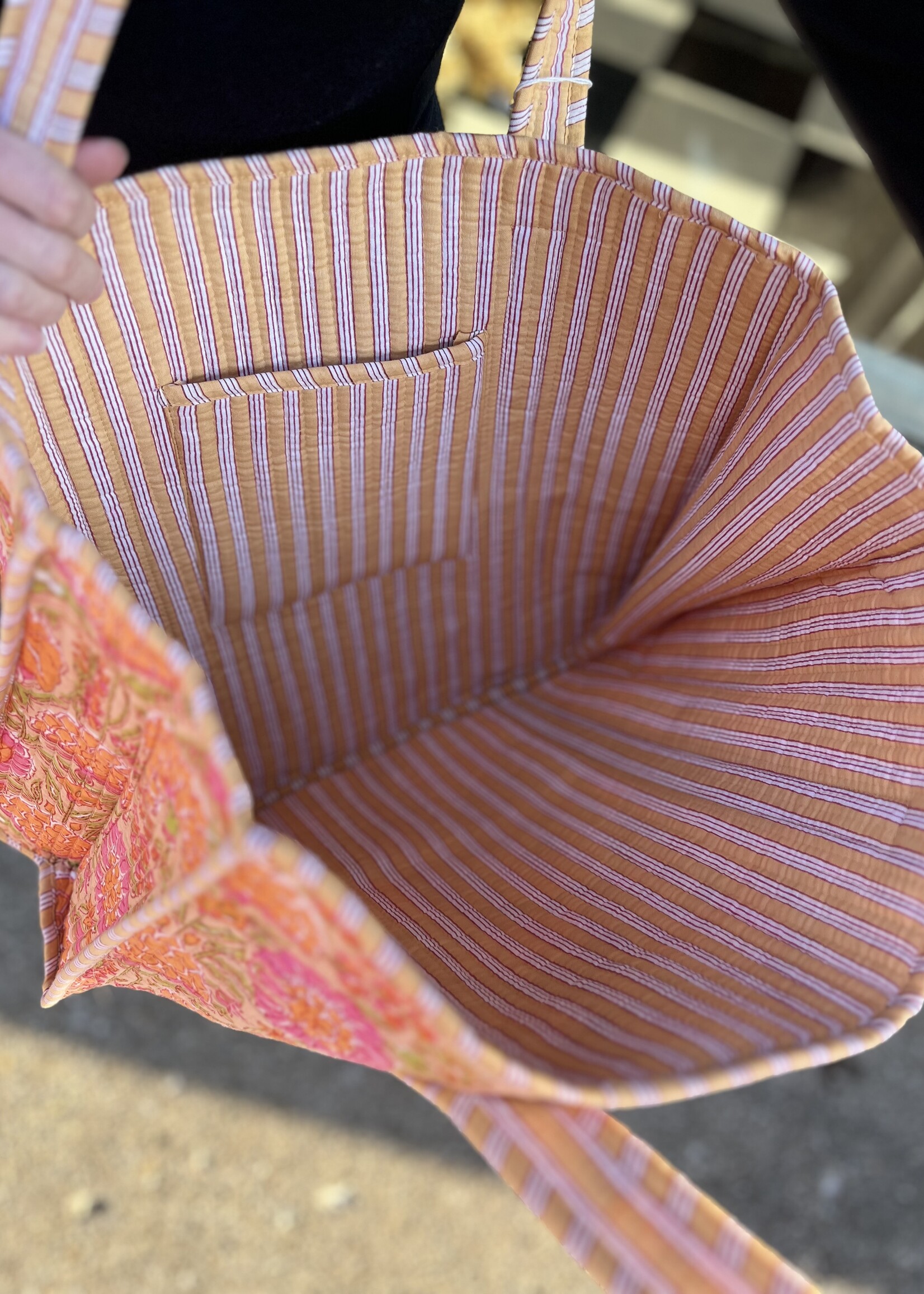 Quilted Orange Floral Tote Bag