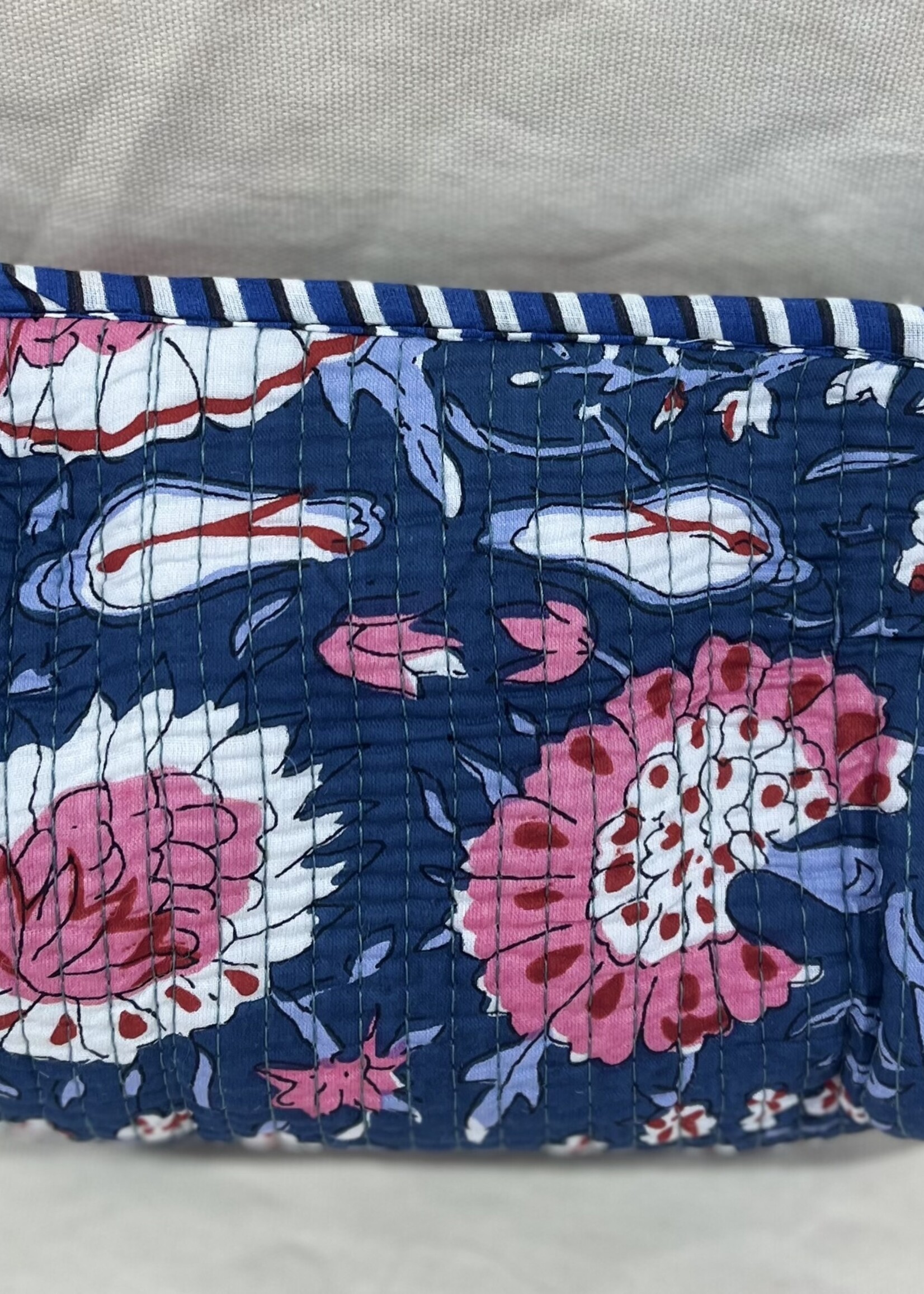 Quilted Navy Floral Cosmetic Bag-Small