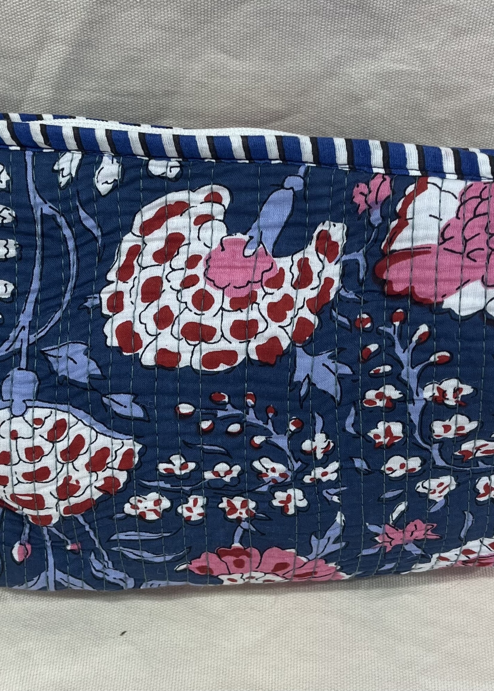 Quilted Navy Floral Cosmetic Bag-Medium