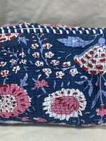 Quilted Navy Floral Cosmetic Bag-Large