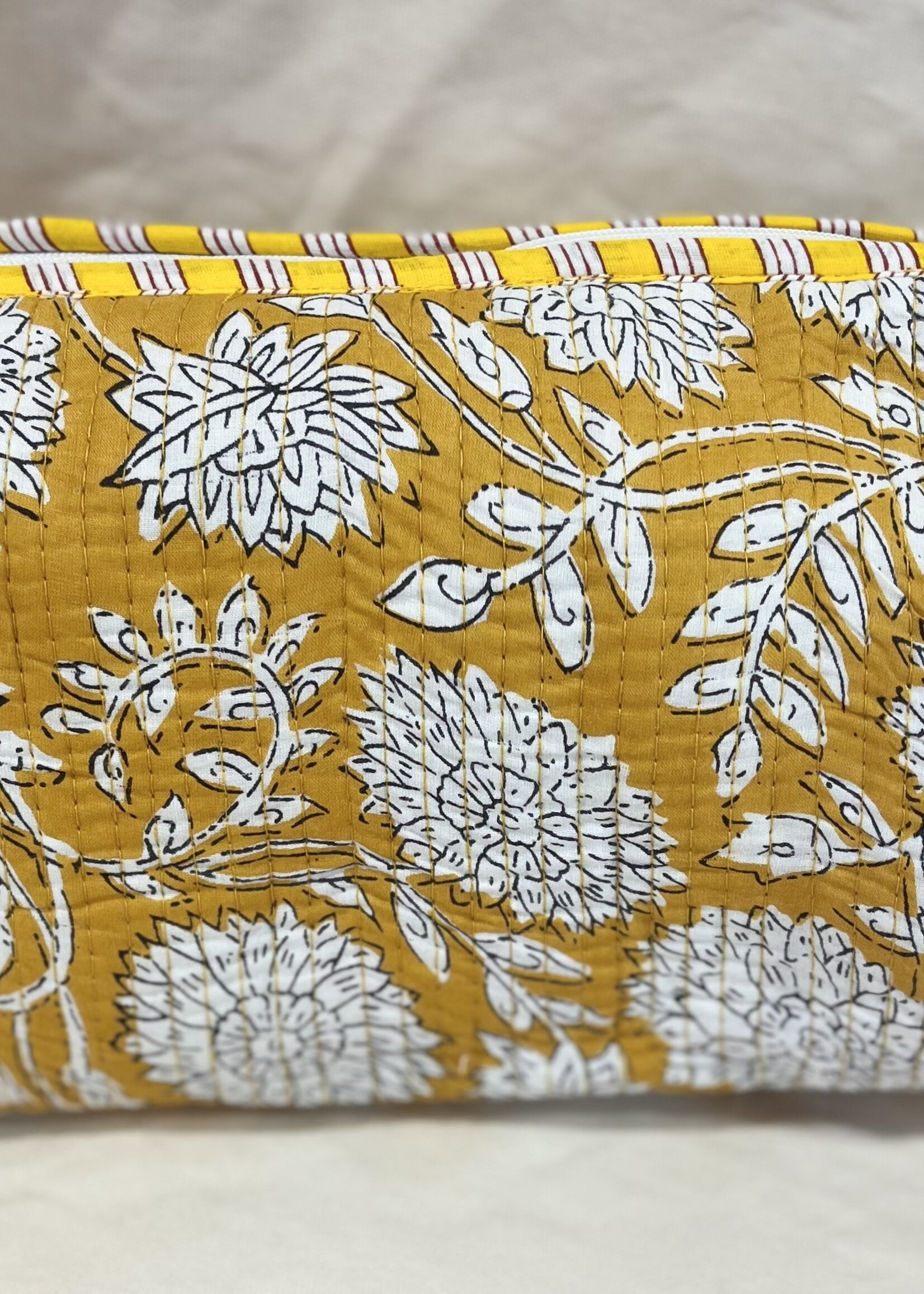 Quilted Yellow Floral Cosmetic Bag-Large