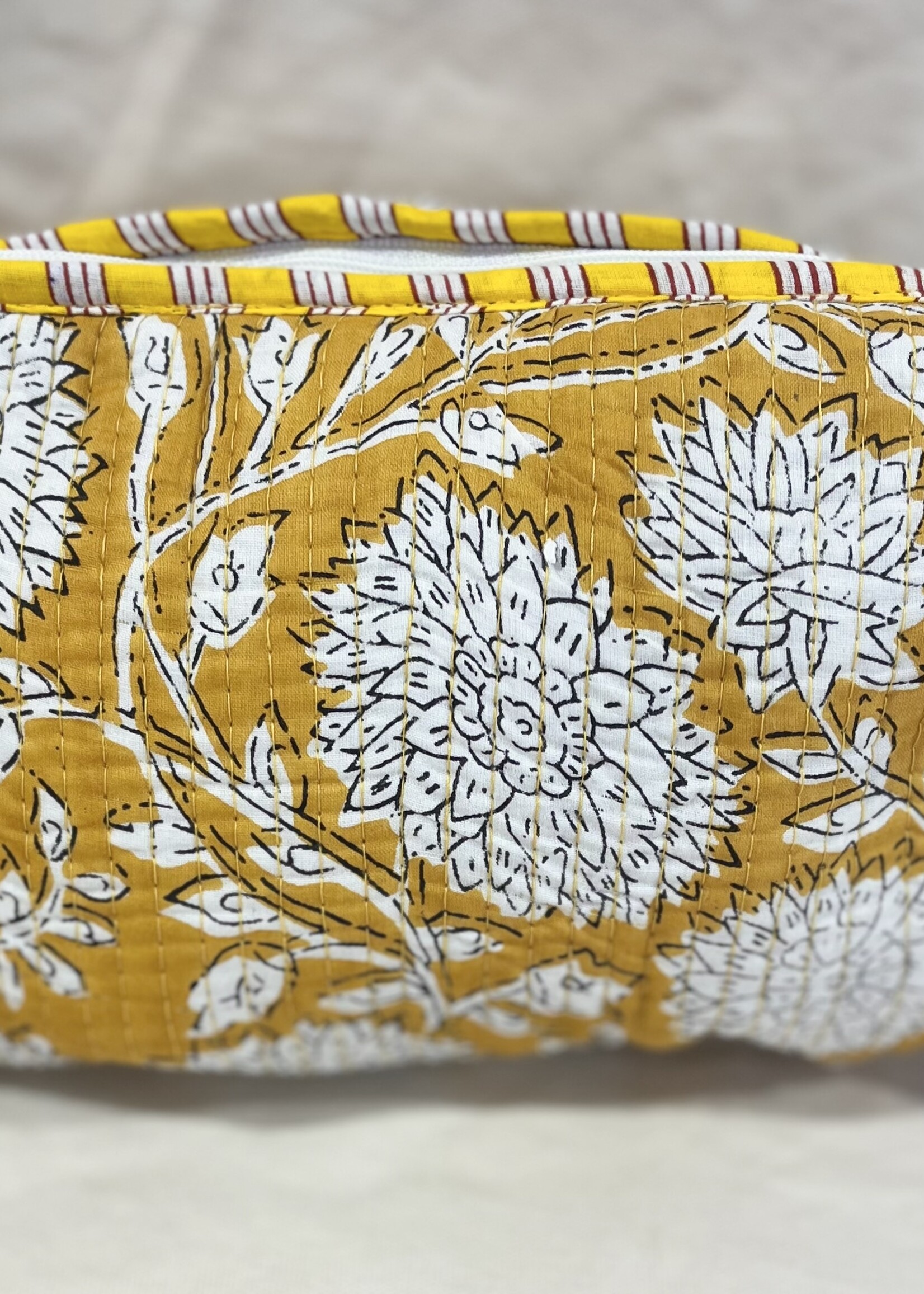 Quilted Yellow Floral Cosmetic Bag-Medium
