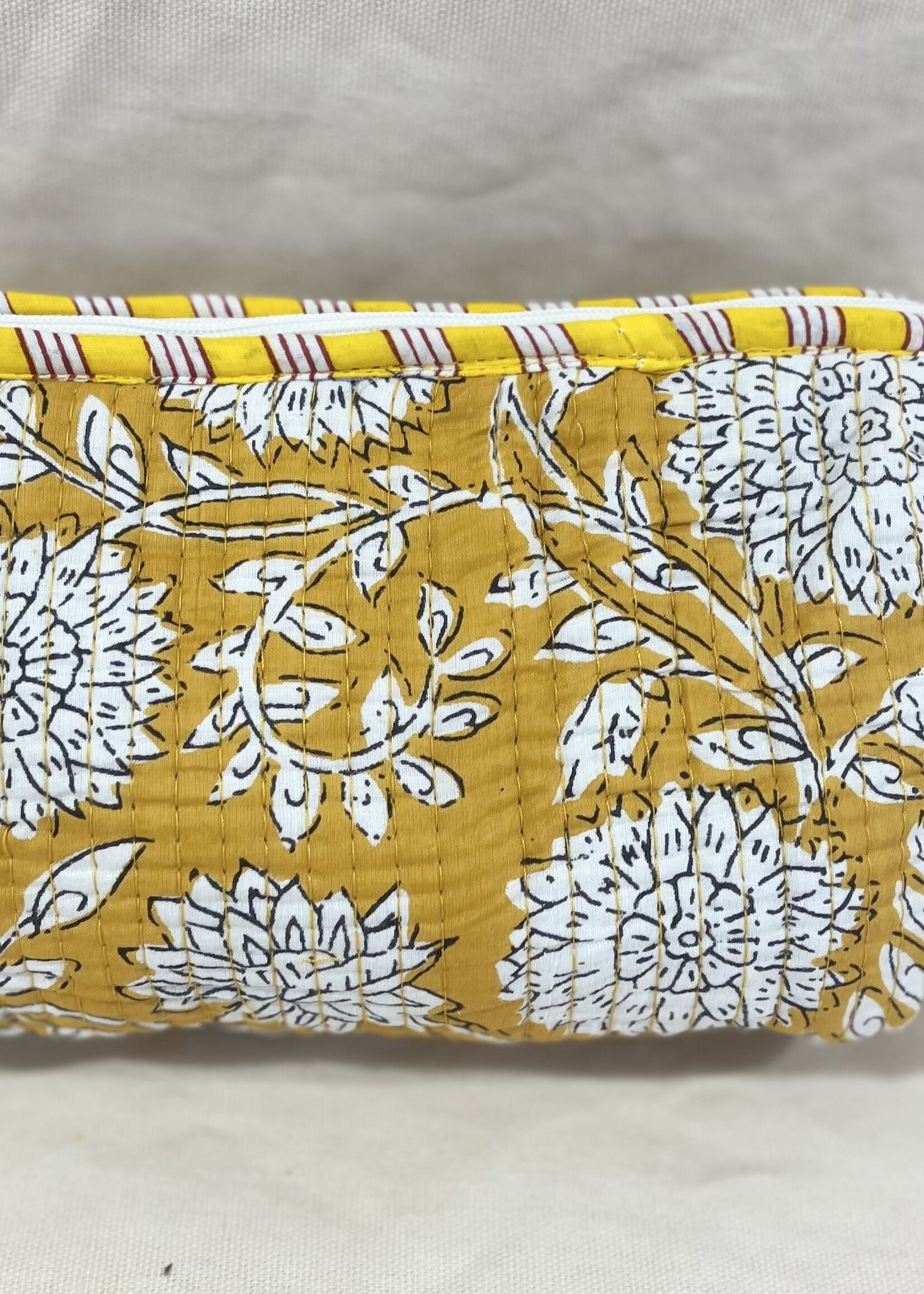 Quilted Yellow Floral Cosmetic Bag-Small