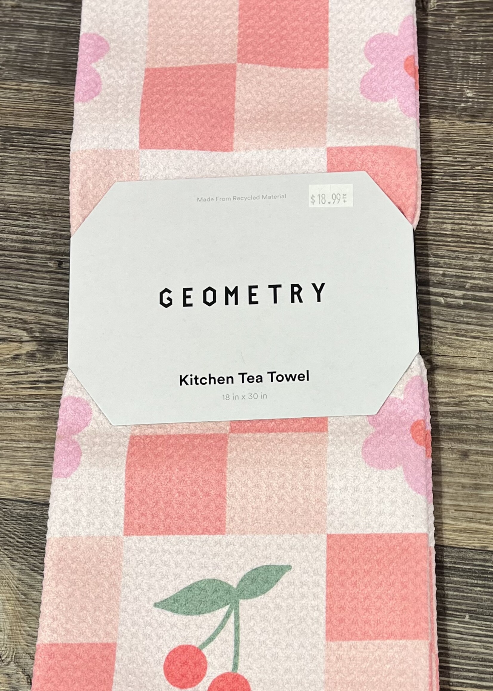 Geometry Floral and Cherries Tea Towel