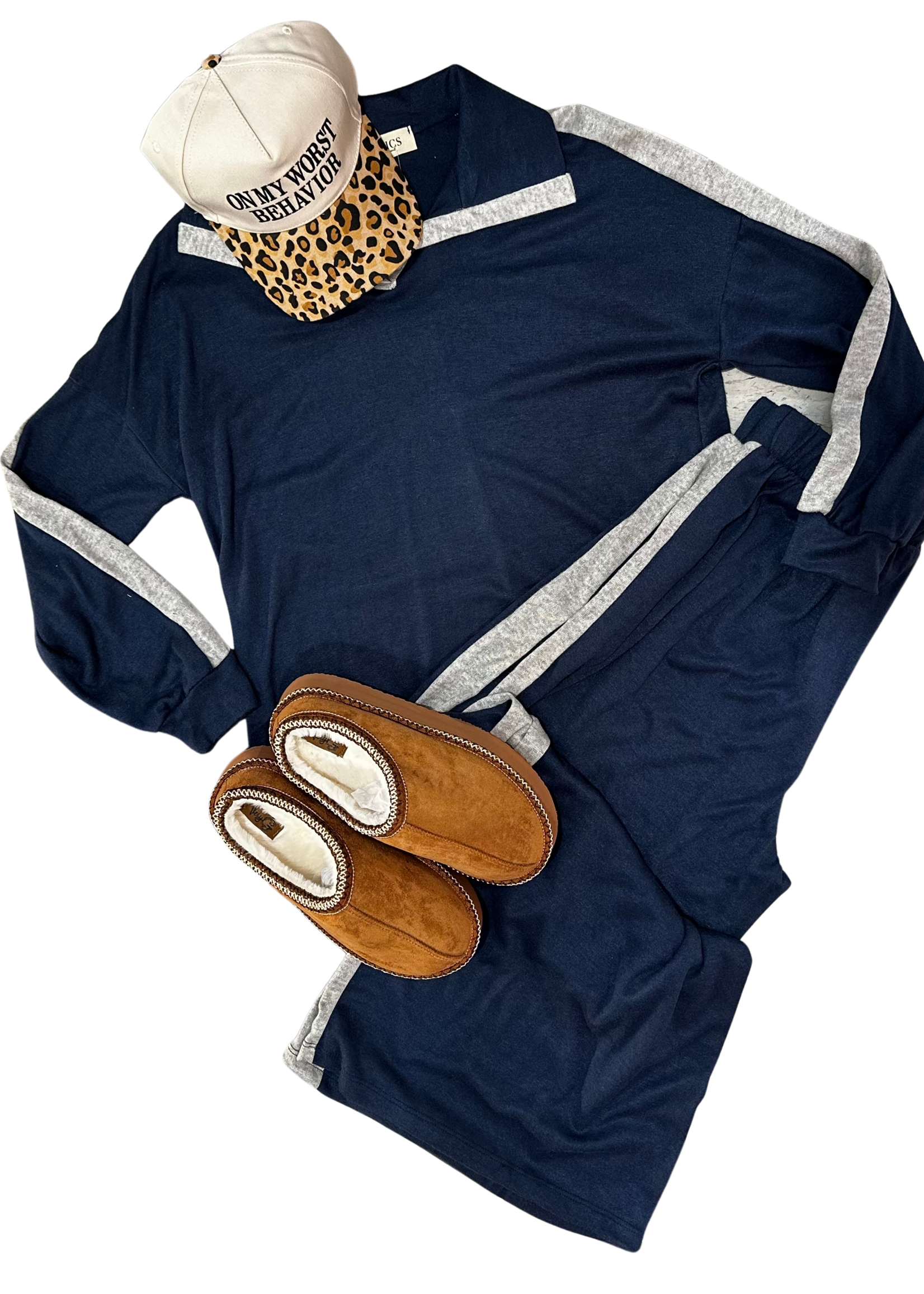 Haptics Navy Long Sleeve Collared Top