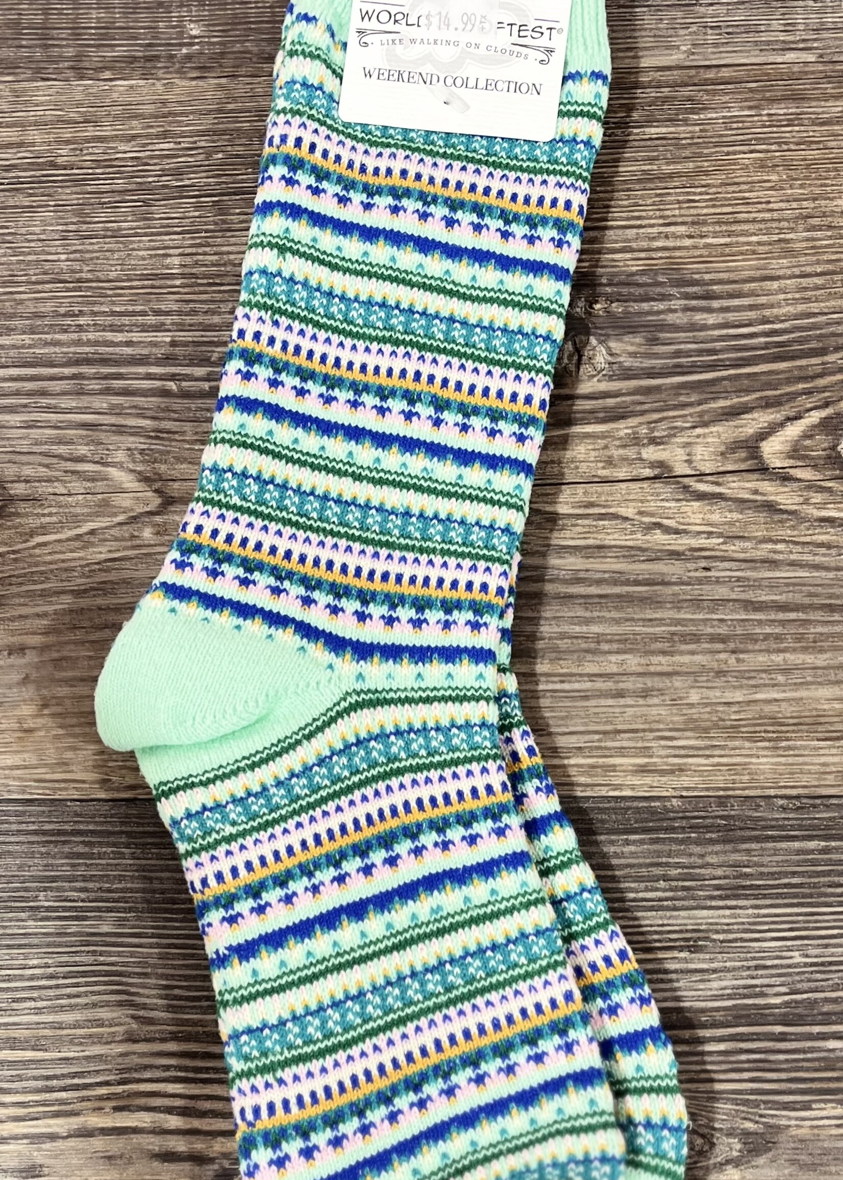 World's Softest Socks Weekend Crew Socks-Mint Stripe