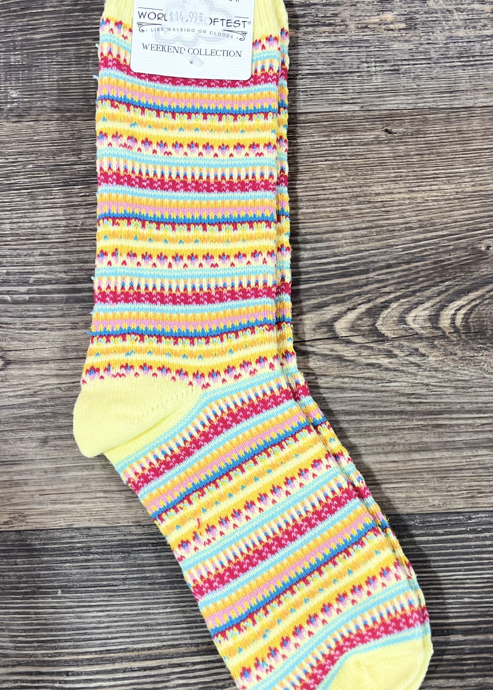 World's Softest Socks Weekend Crew Socks-Yellow Stripe