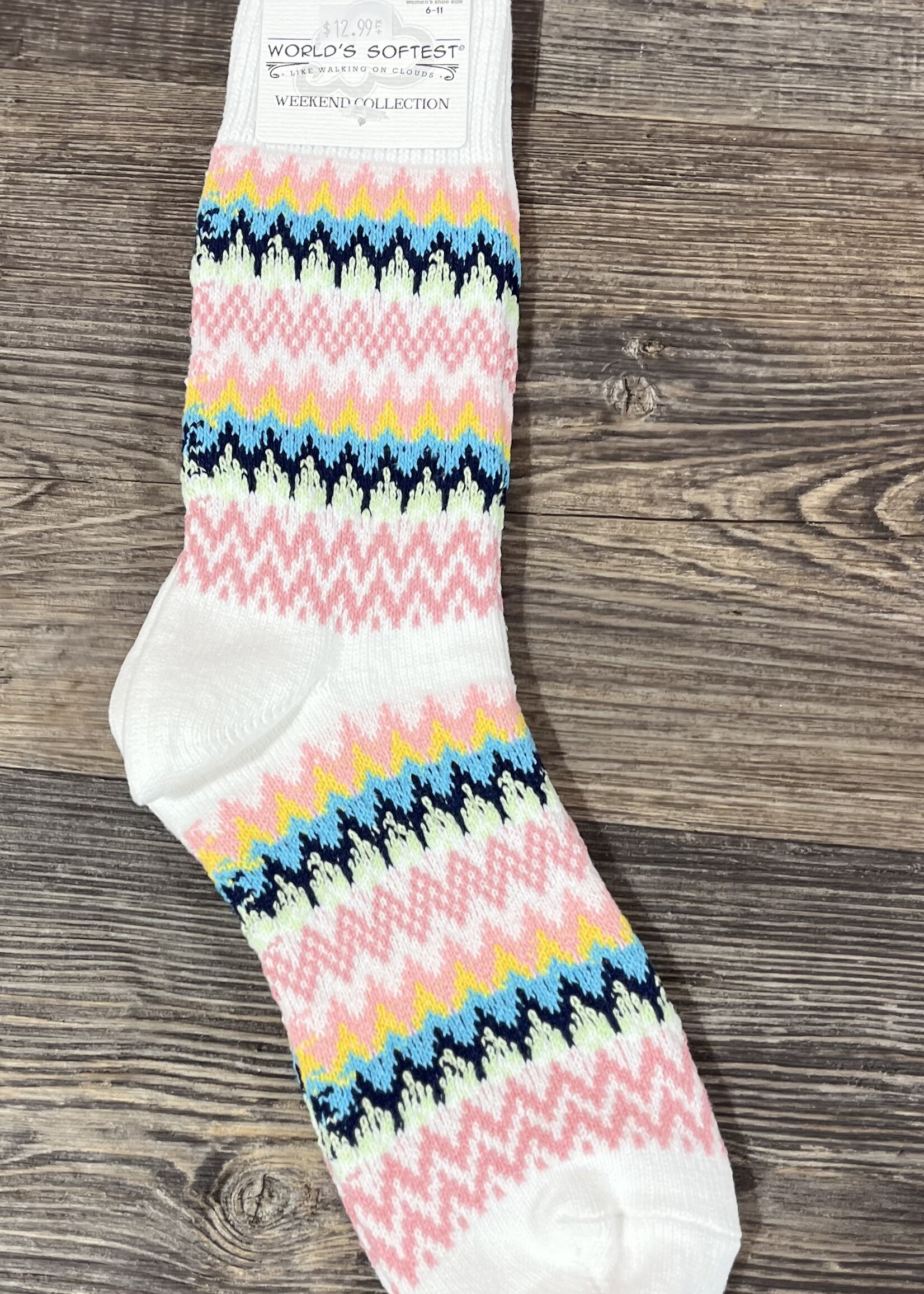 World's Softest Socks Zigzag Weekend Collection-White Multi