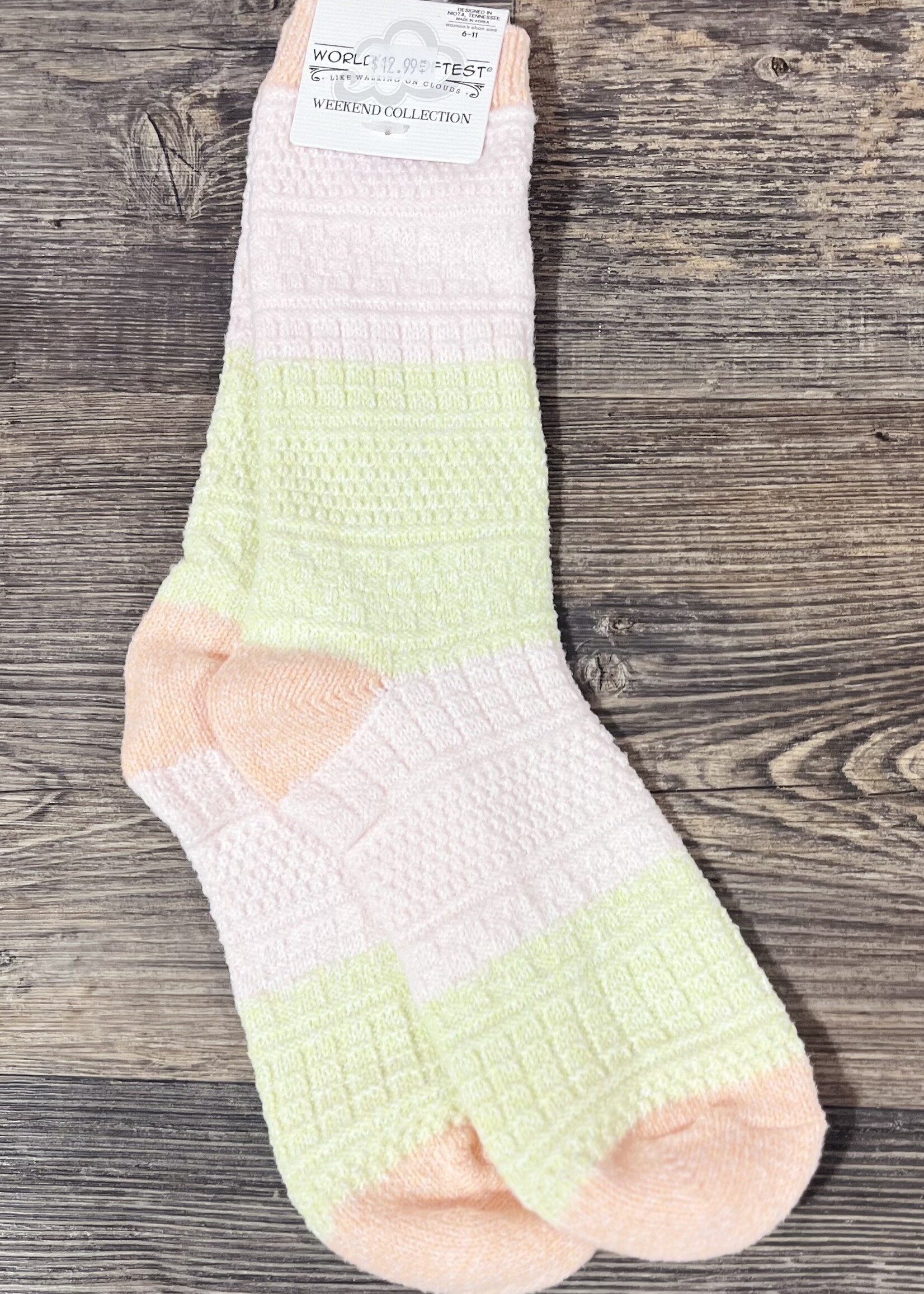 World's Softest Socks Peach Multi Cable Crew Socks