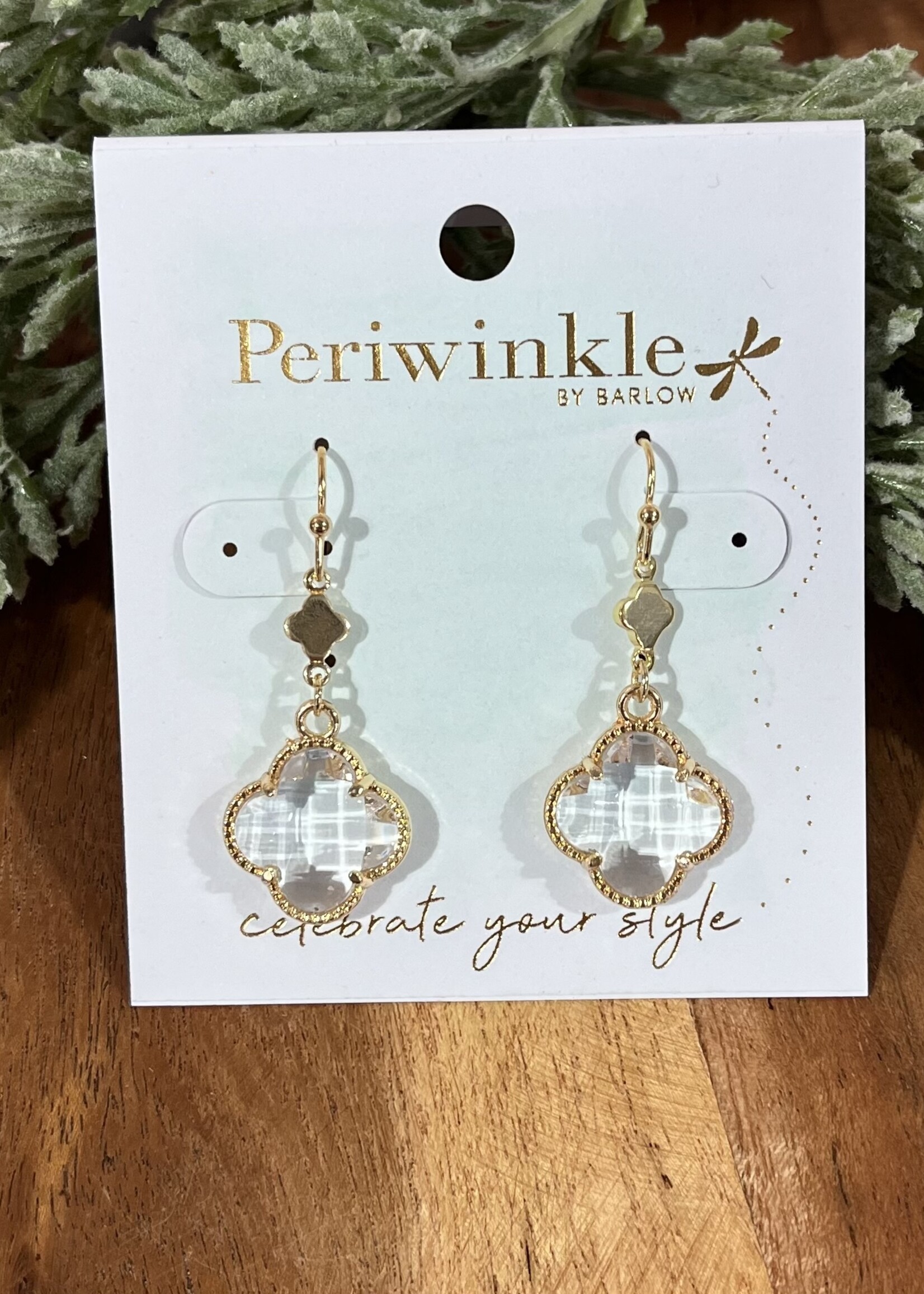 Periwinkle Gold Clover Dangle Earrings