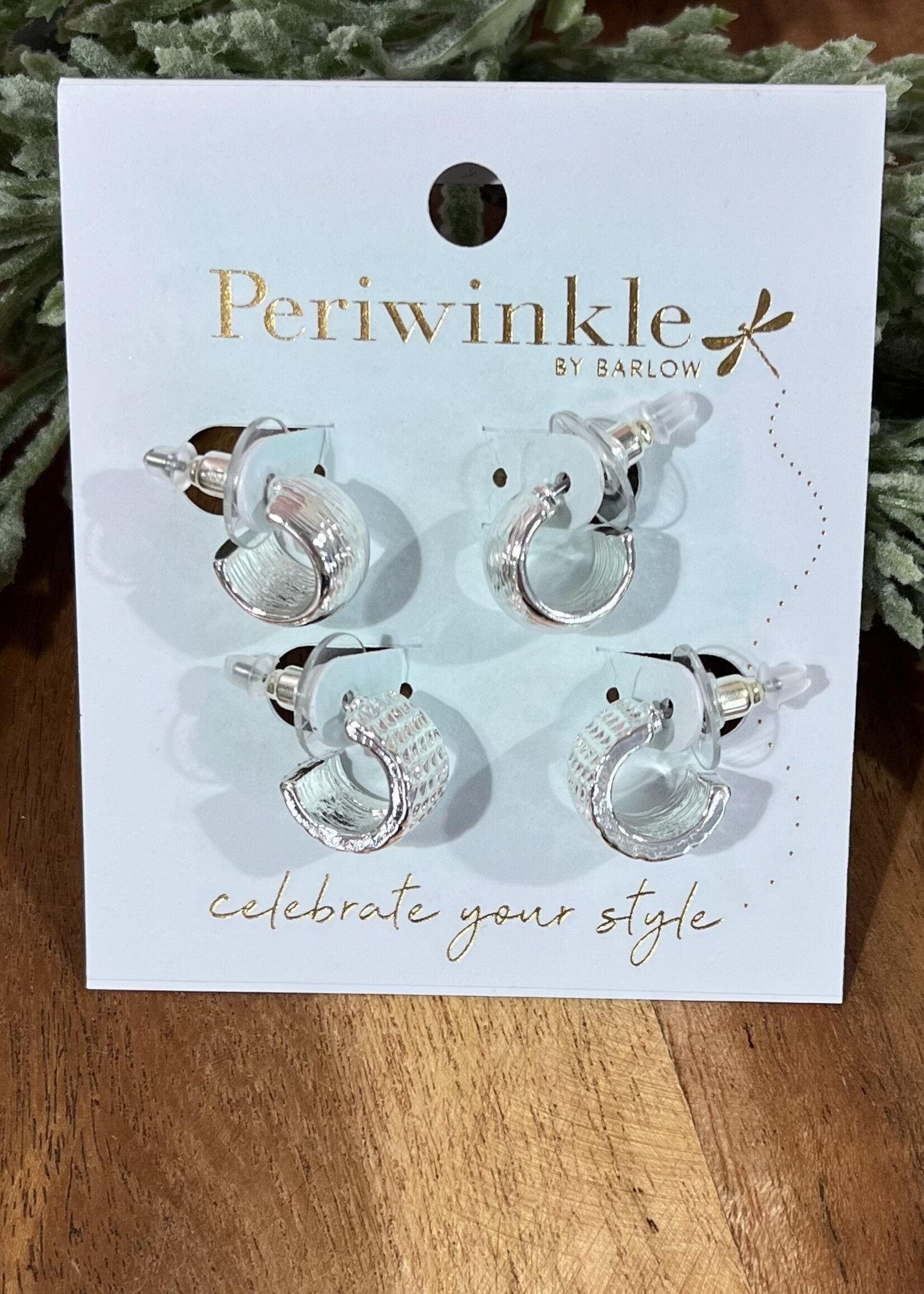Periwinkle Silver Textured Huggie Earring Duo
