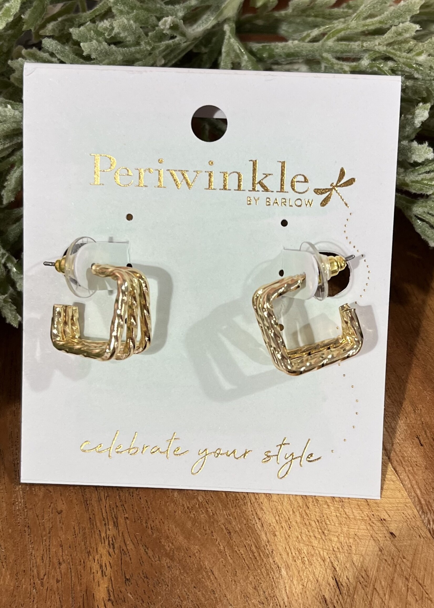 Periwinkle Gold 3 Strand Square Hoop Earrings