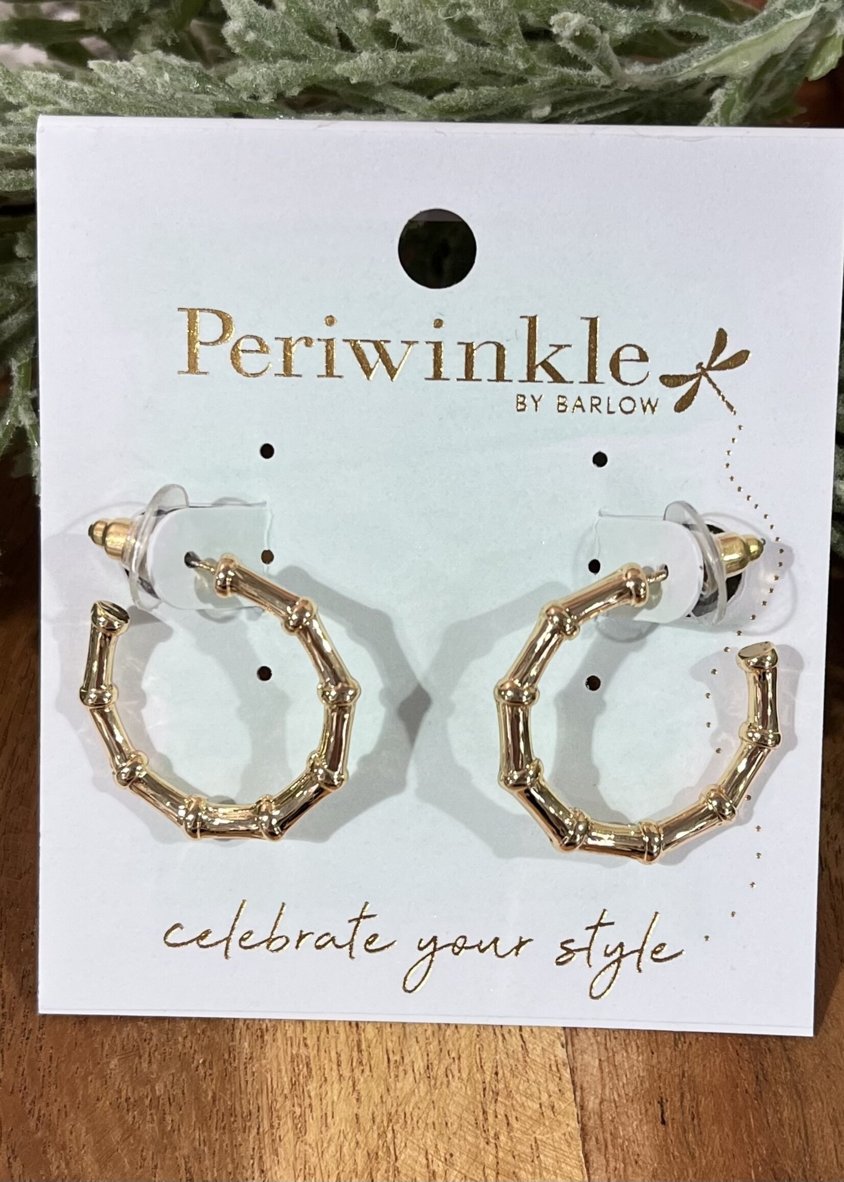 Periwinkle Gold Bamboo Hoop Earrings