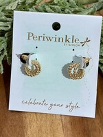 Periwinkle Gold Beaded Hoop Earrings