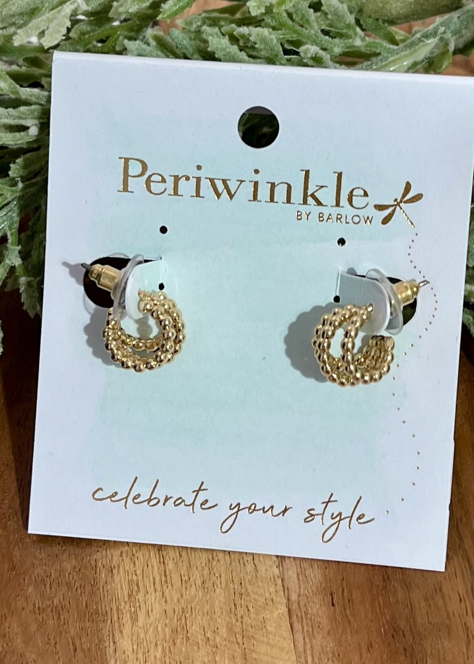 Periwinkle Gold Beaded Hoop Earrings