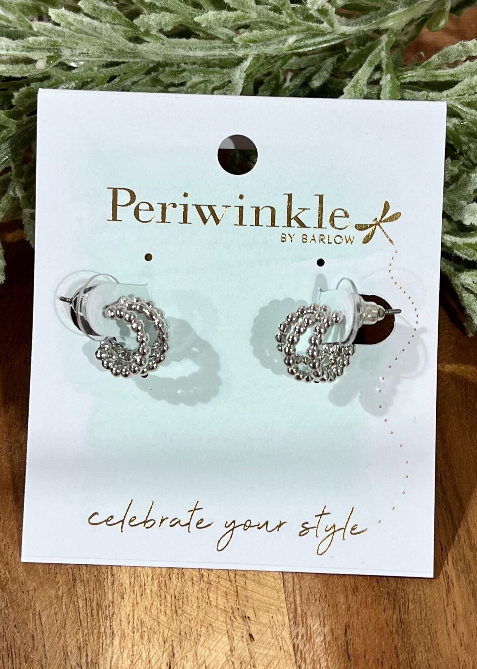 Periwinkle Silver Beaded Hoop Earrings