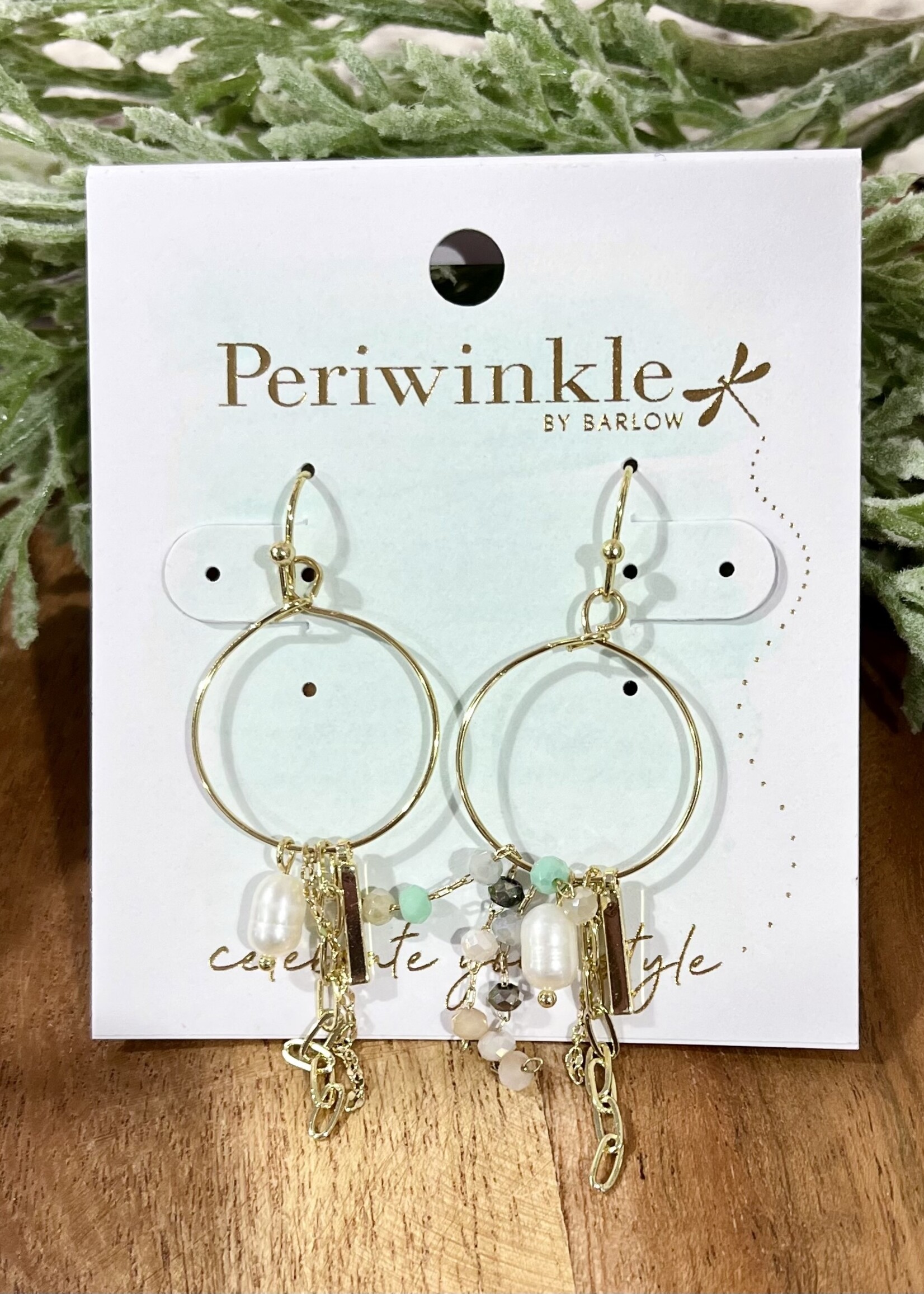 Periwinkle Gold/Mint Bead Dangle Earring