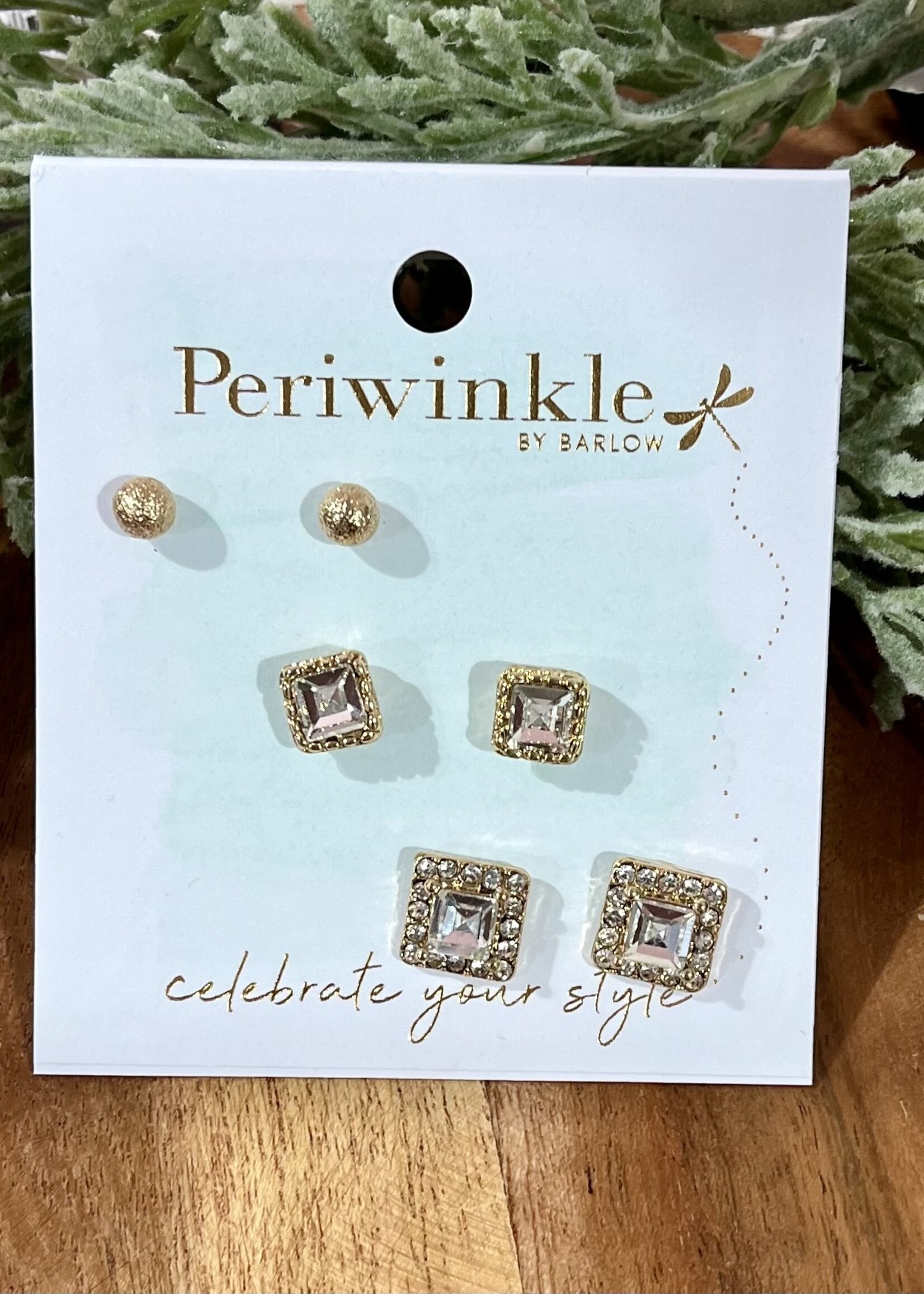Periwinkle Gold Sparkle Earring Trio