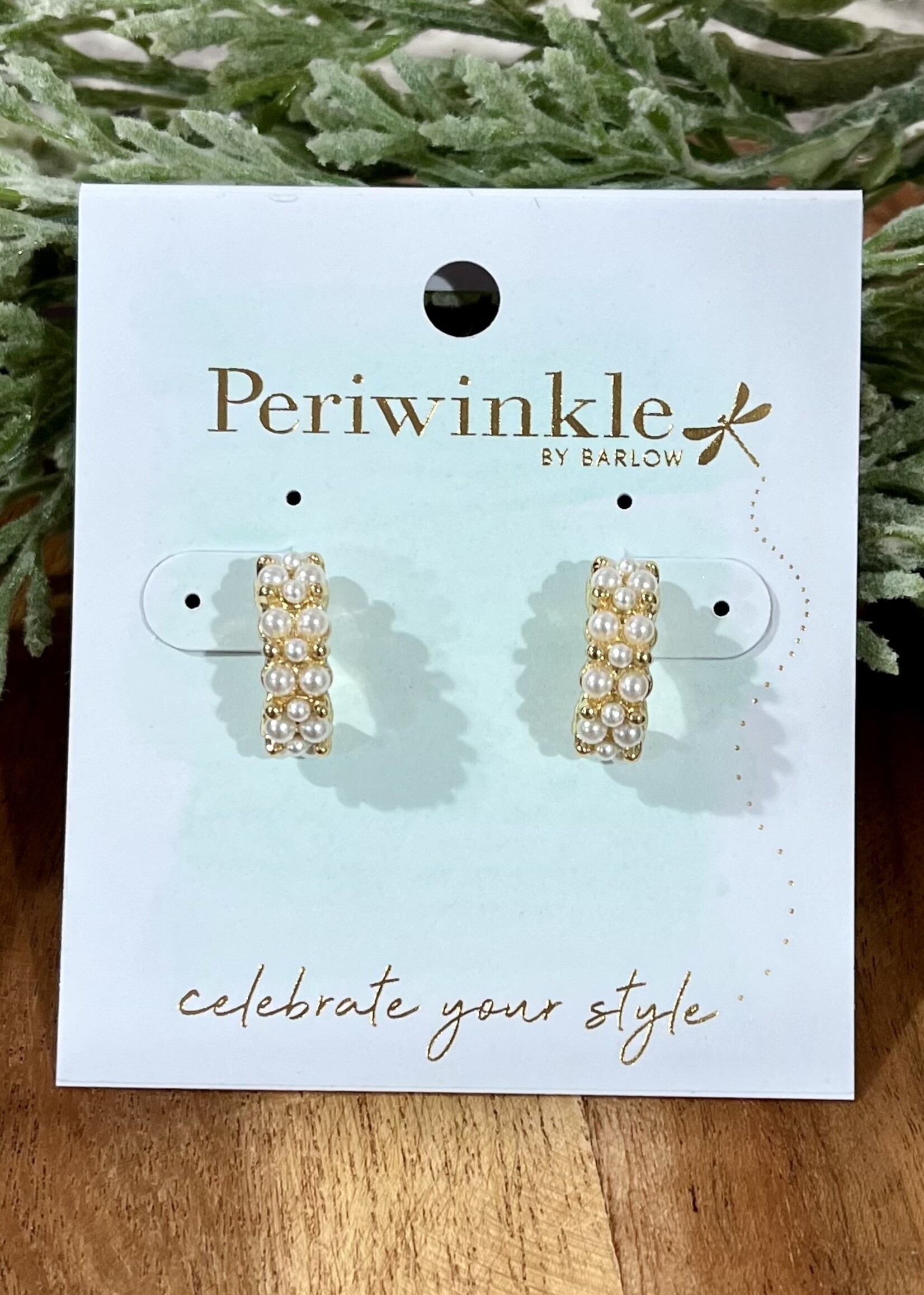 Periwinkle Gold Pearl Half Hoop Earrings