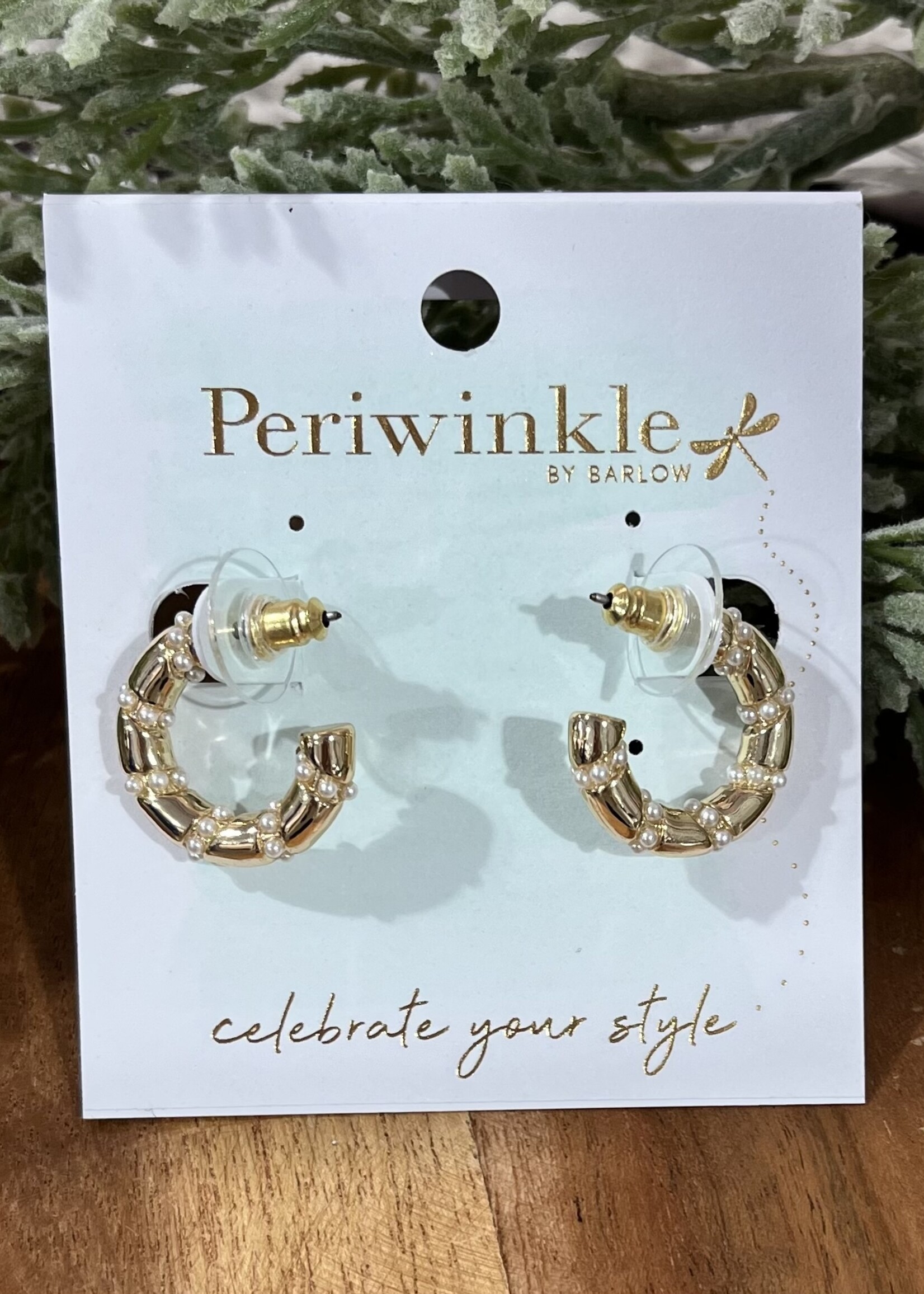 Periwinkle Gold Hoop Earrings with Small Pearls