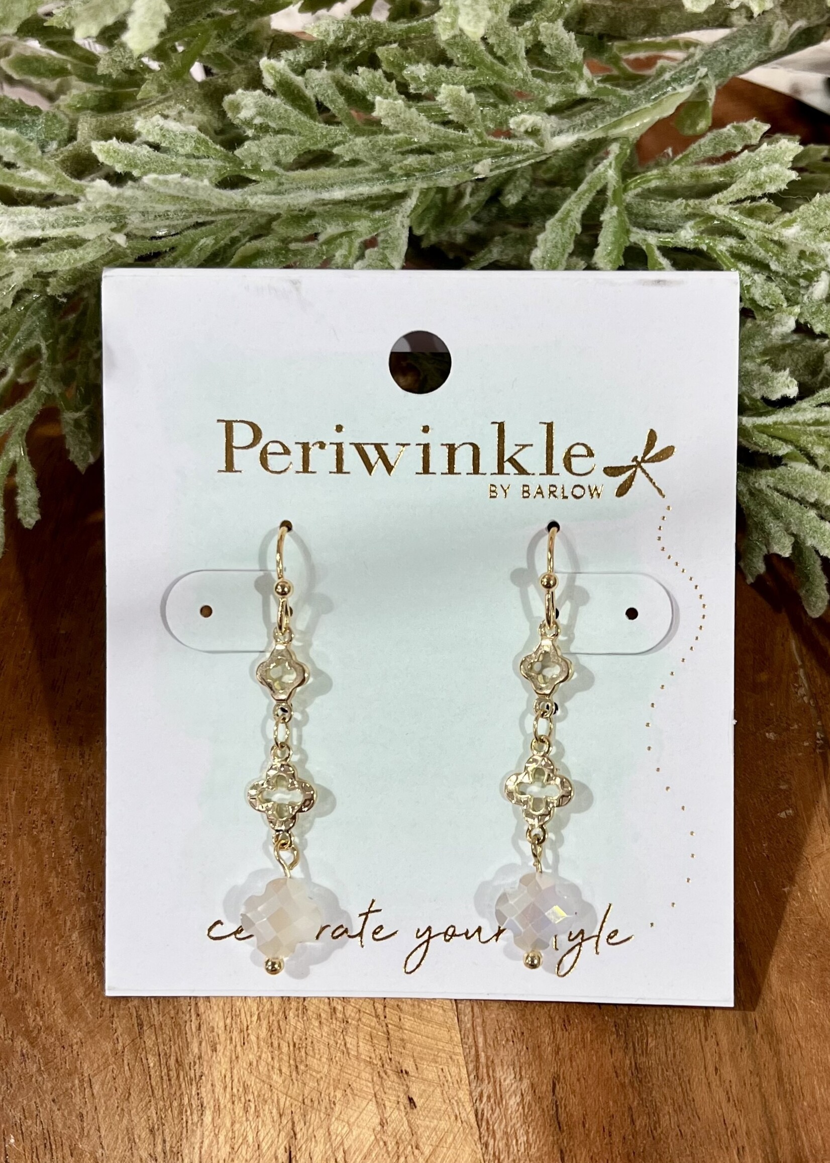 Periwinkle Gold/Crystal Clover Drop Earrings
