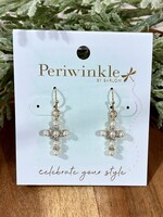 Periwinkle Gold Pearl/Crystal Cross Earrings