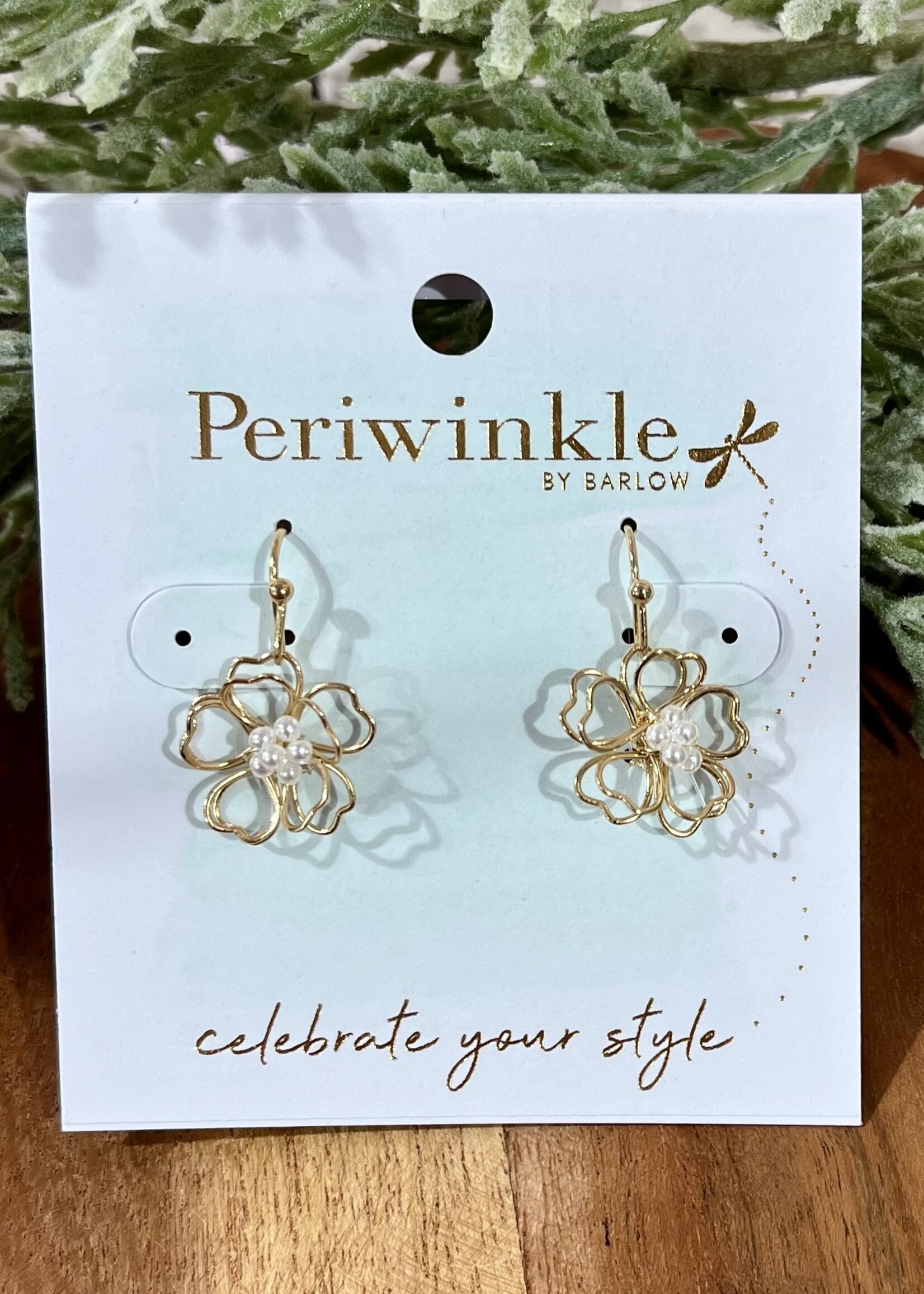 Periwinkle Gold Wire Flower Earrings
